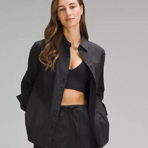 cotton blend poplin button down shirt lululemon size L Black